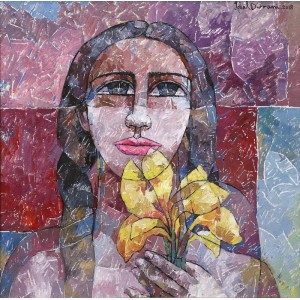 Iqbal Durrani, Golden Offerings, 26 x 26 Inch, Oil on Canvas, Figurative Painting, AC-IQD-084
